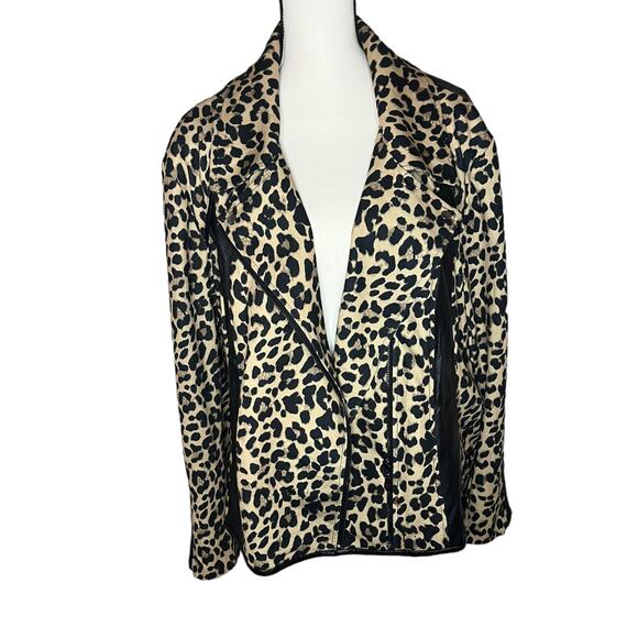 Pamela McCoy Leopard Print Asymmetrical Zip Moto Jacket Women’s Size 3X - Picture 2 of 12